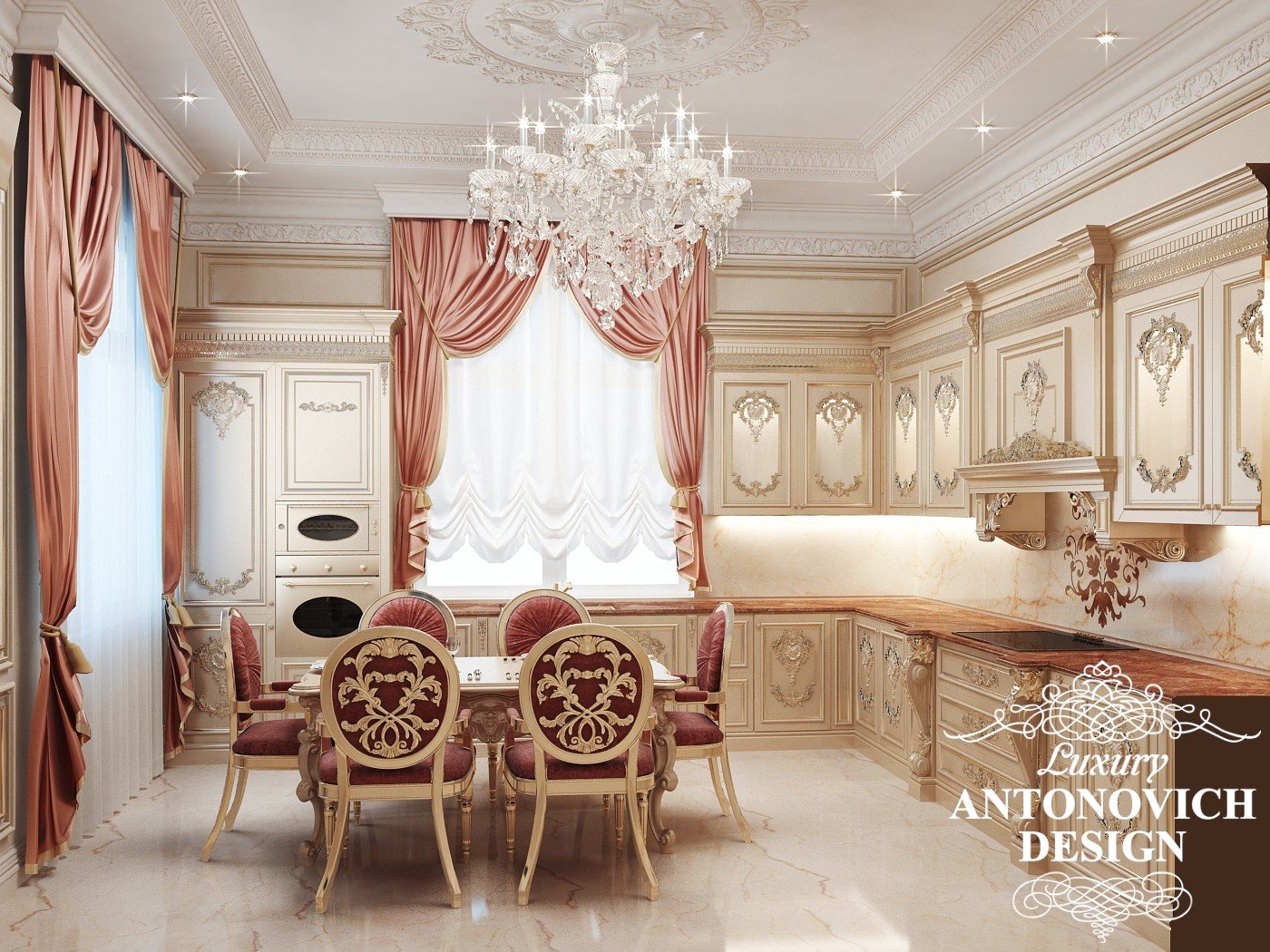 Дизайн красивой кухни в классическом стиле Астана