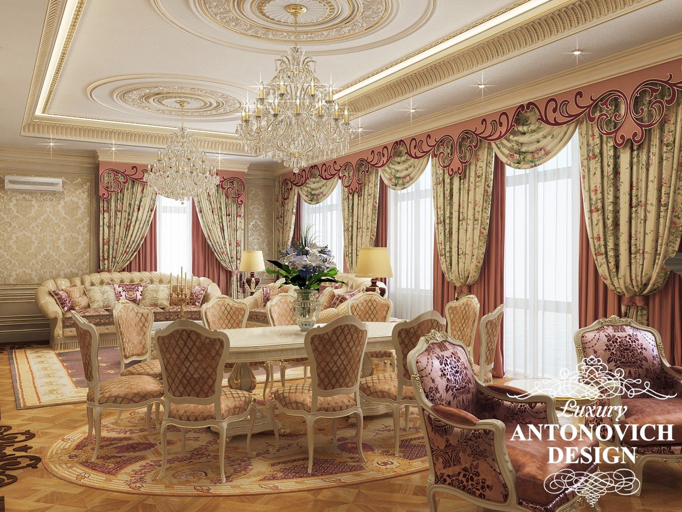 Роскошная столовая в интерьере гостиной астана фото