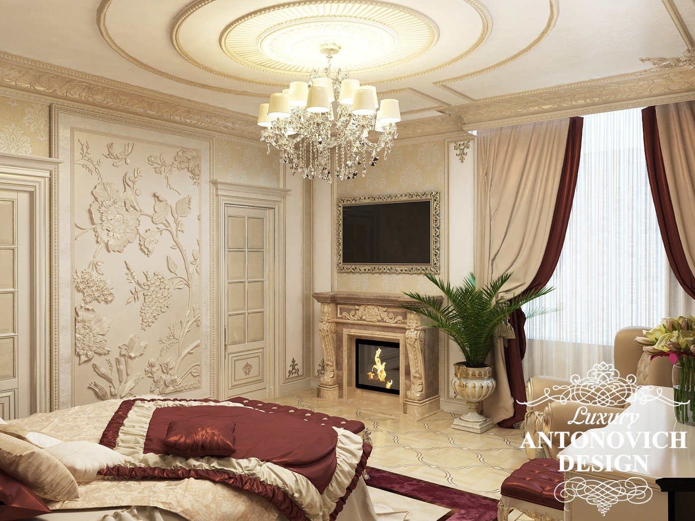 Элитная спальня с мраморным камином астана фото